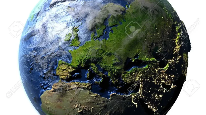 75297999 europe on planet earth on 3d model of earth 3d illustration with plastic planet surface and ocean