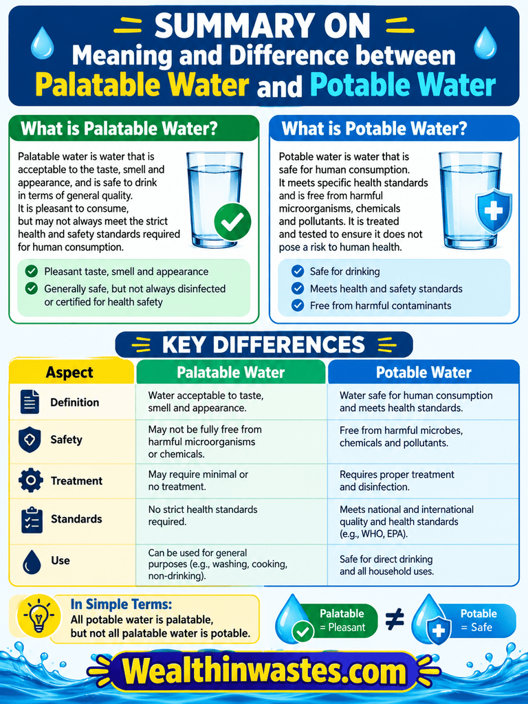 Meaning and Difference between Palatable Water and Potable Water