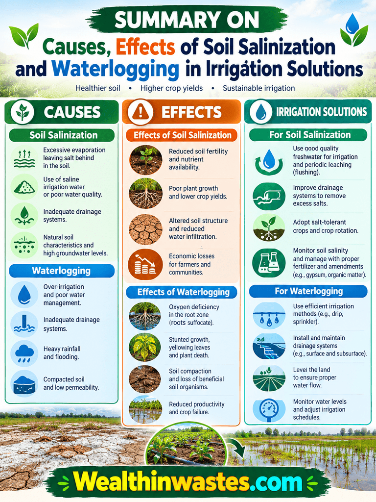 Causes, Effects of Soil Salinization and Waterlogging in Irrigation Solutions
