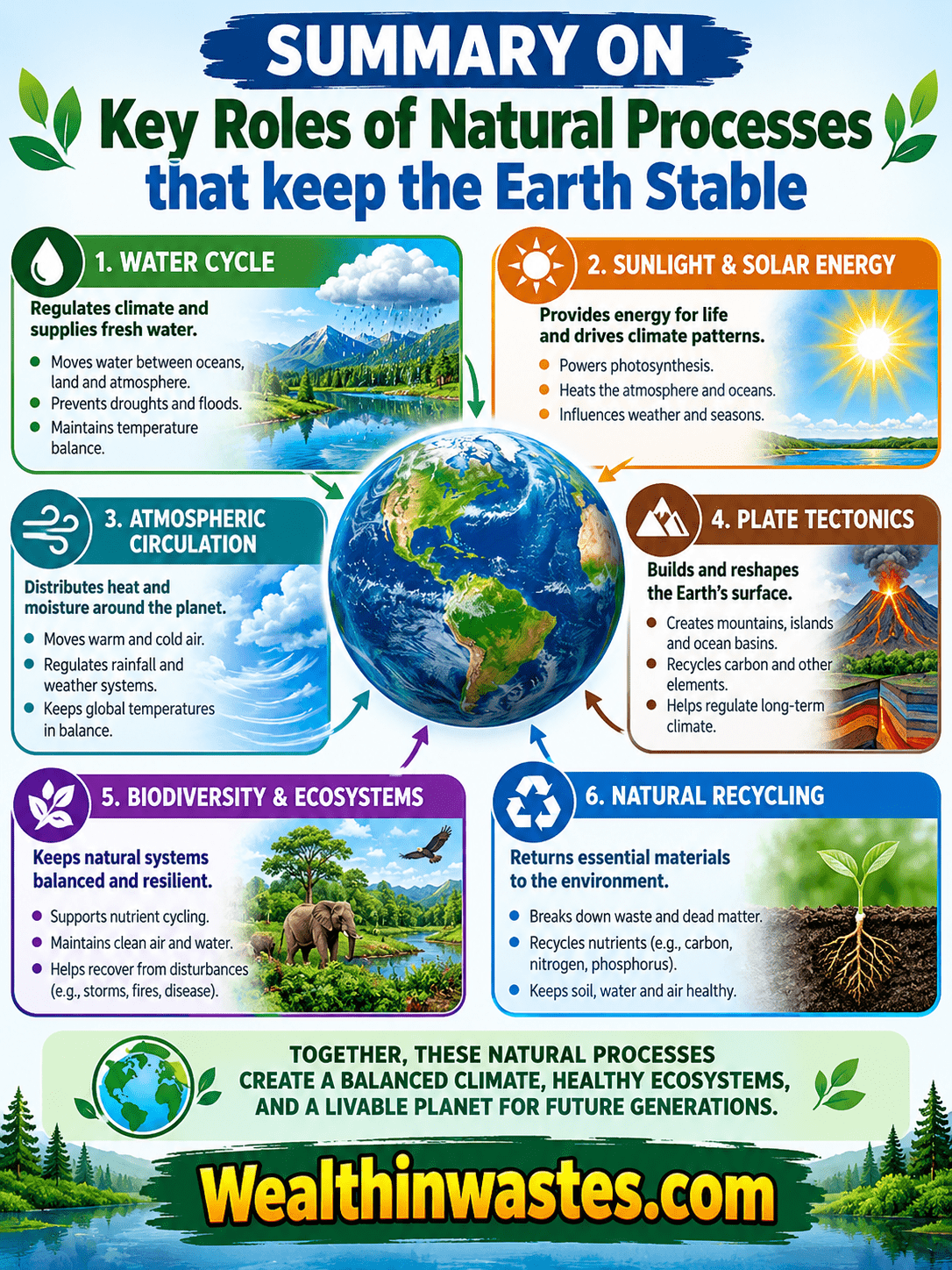 Key Roles of Natural Processes that keep the Earth Stable