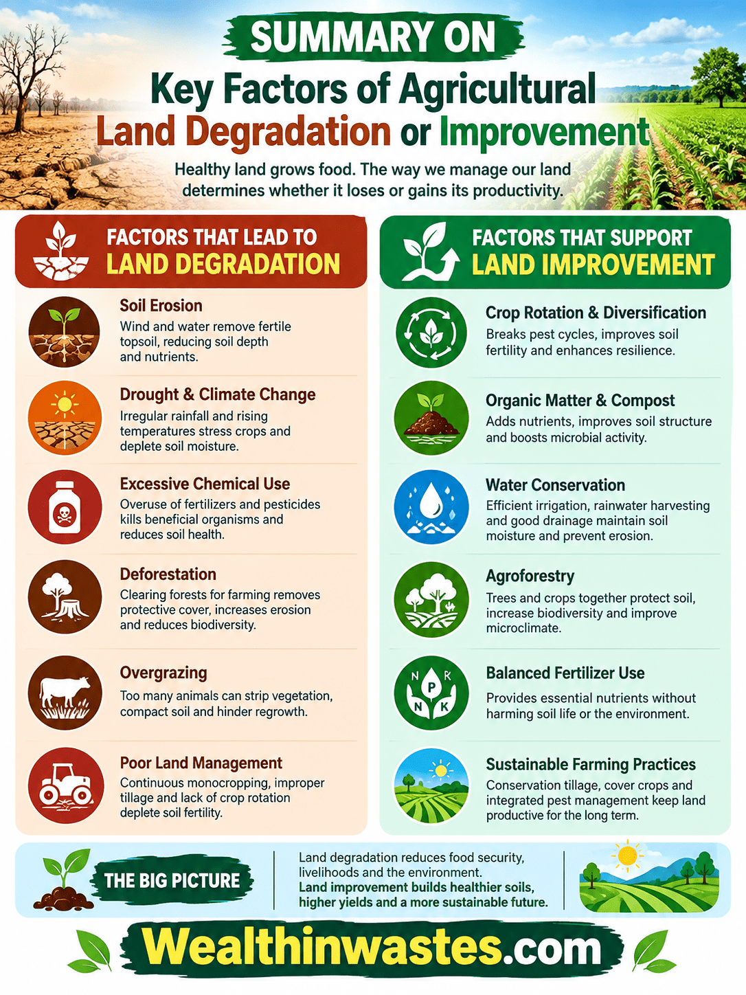 Key Factors of Agricultural Land Degradation or Improvement
