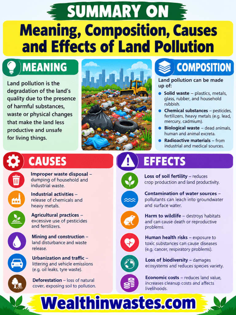 Meaning, Composition, Causes and Effects of Land Pollution